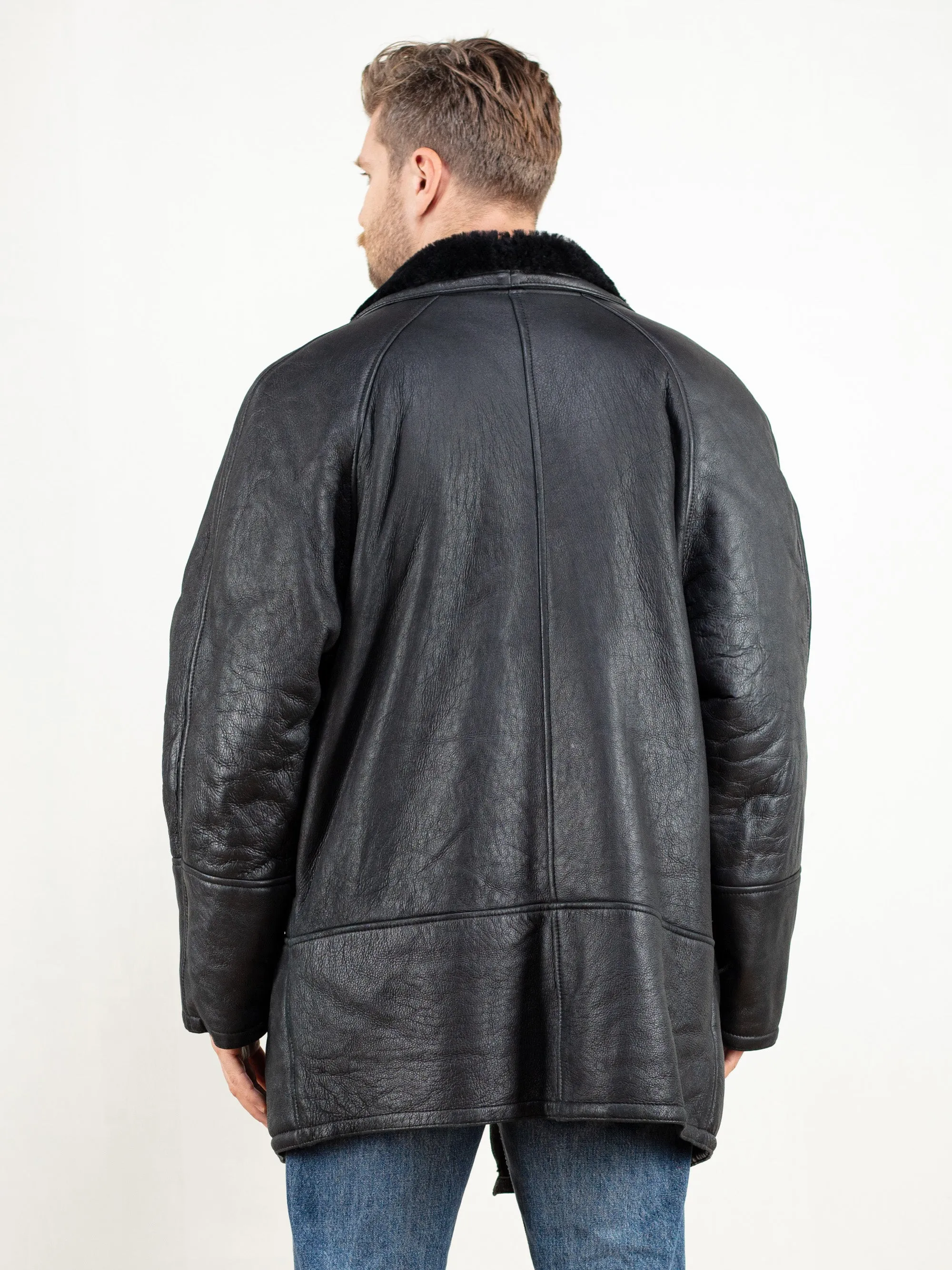 Vintage 80's Men Black Sheepskin Coat