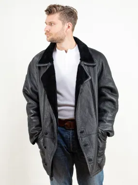 Vintage 80's Men Black Sheepskin Coat