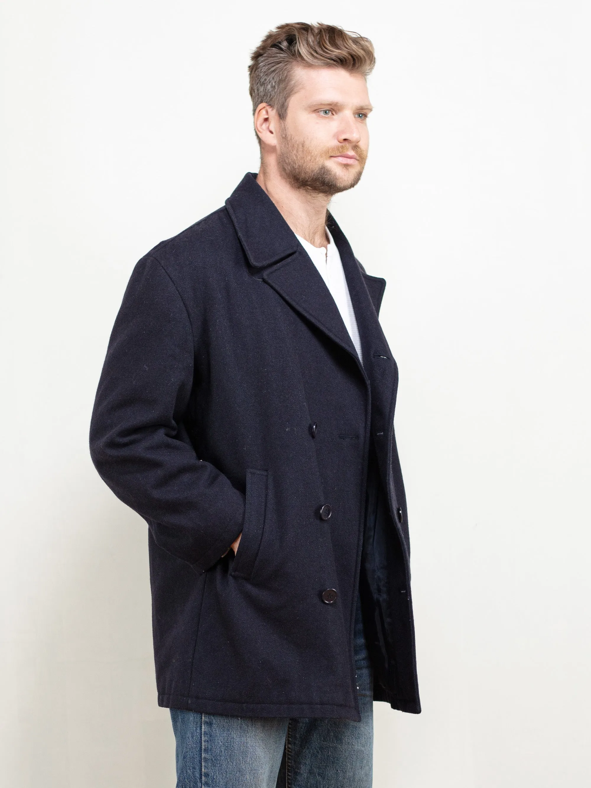 Vintage 80's Navy Blue Wool Coat