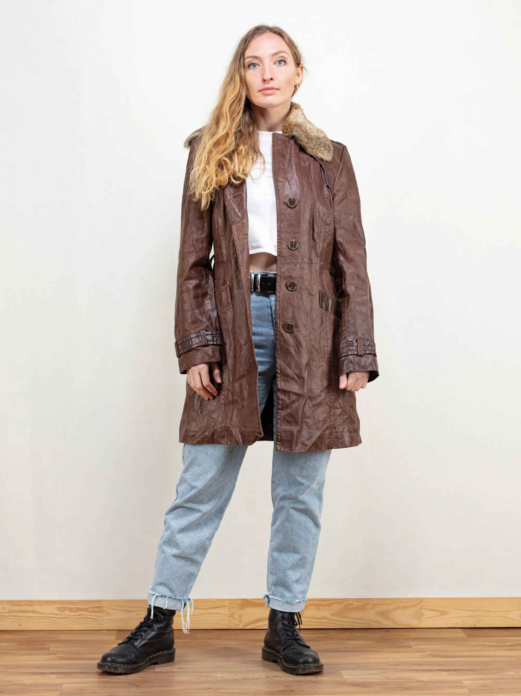 Vintage 80's Women Brown Leather Coat