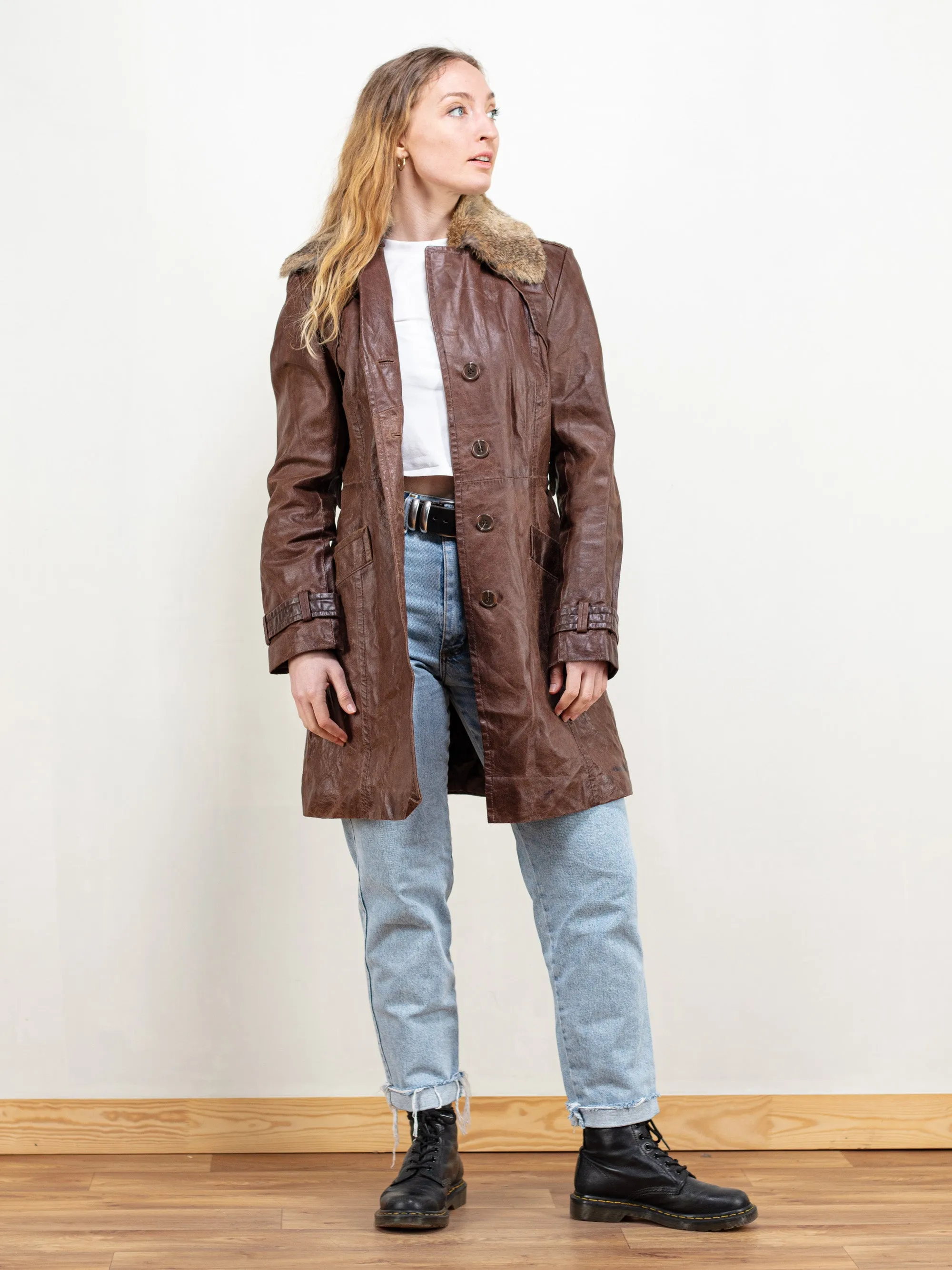 Vintage 80's Women Brown Leather Coat