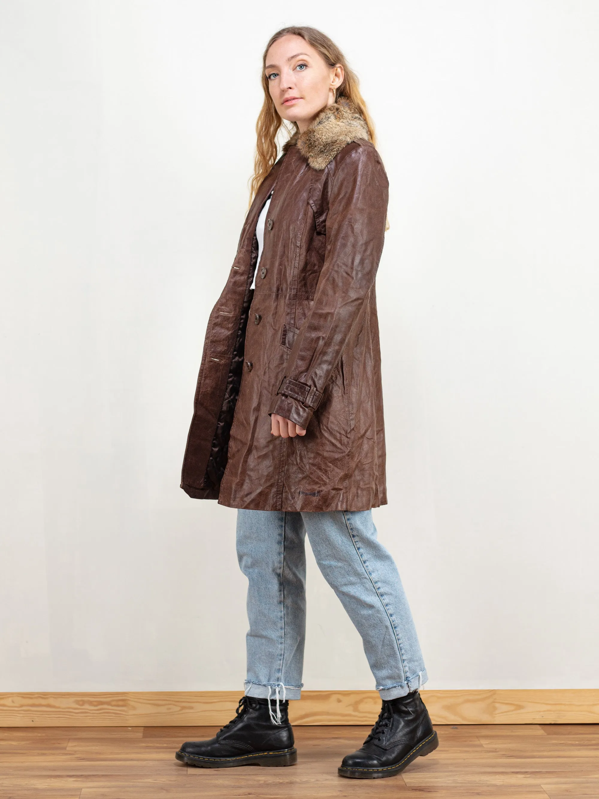 Vintage 80's Women Brown Leather Coat