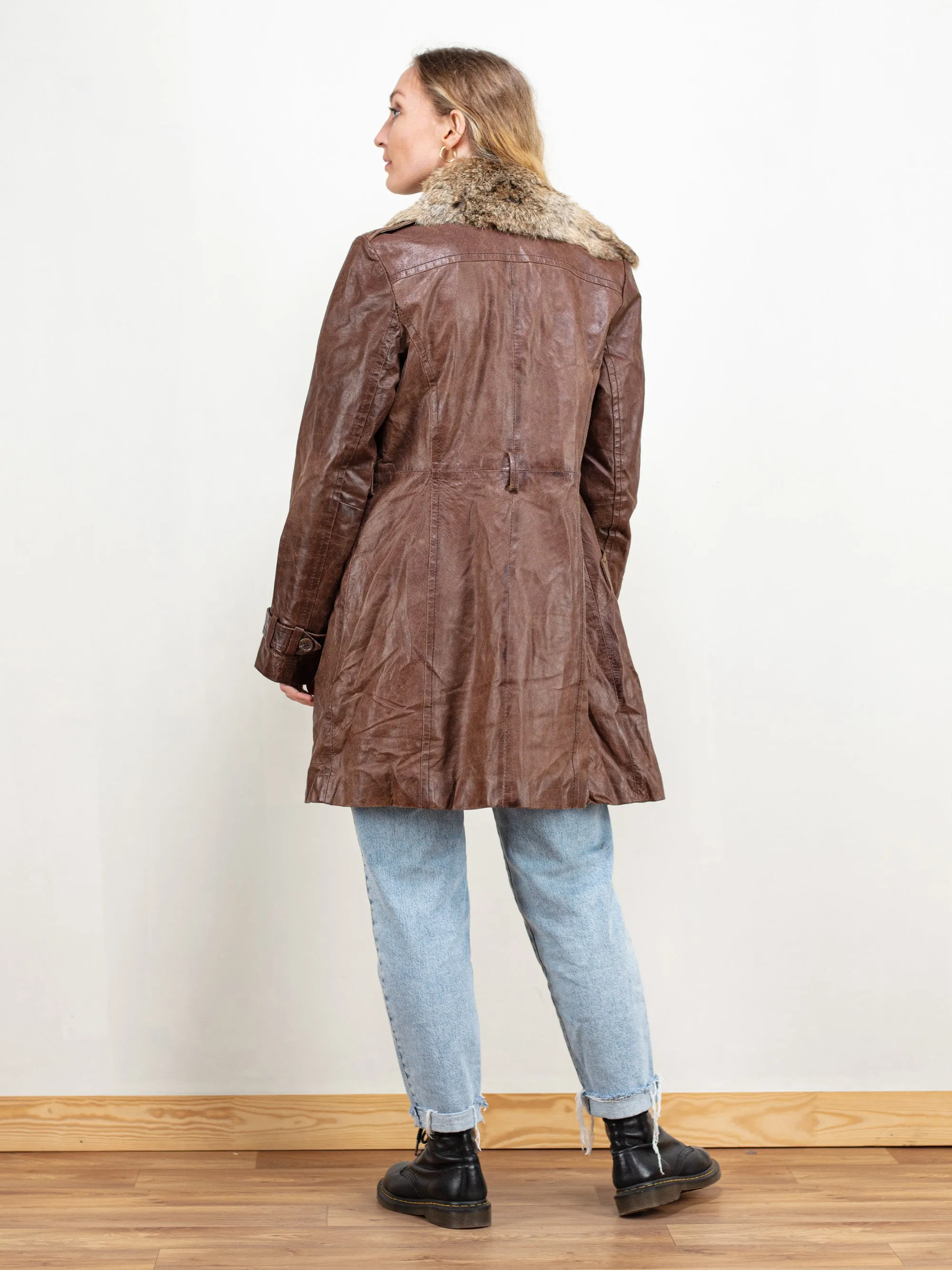 Vintage 80's Women Brown Leather Coat