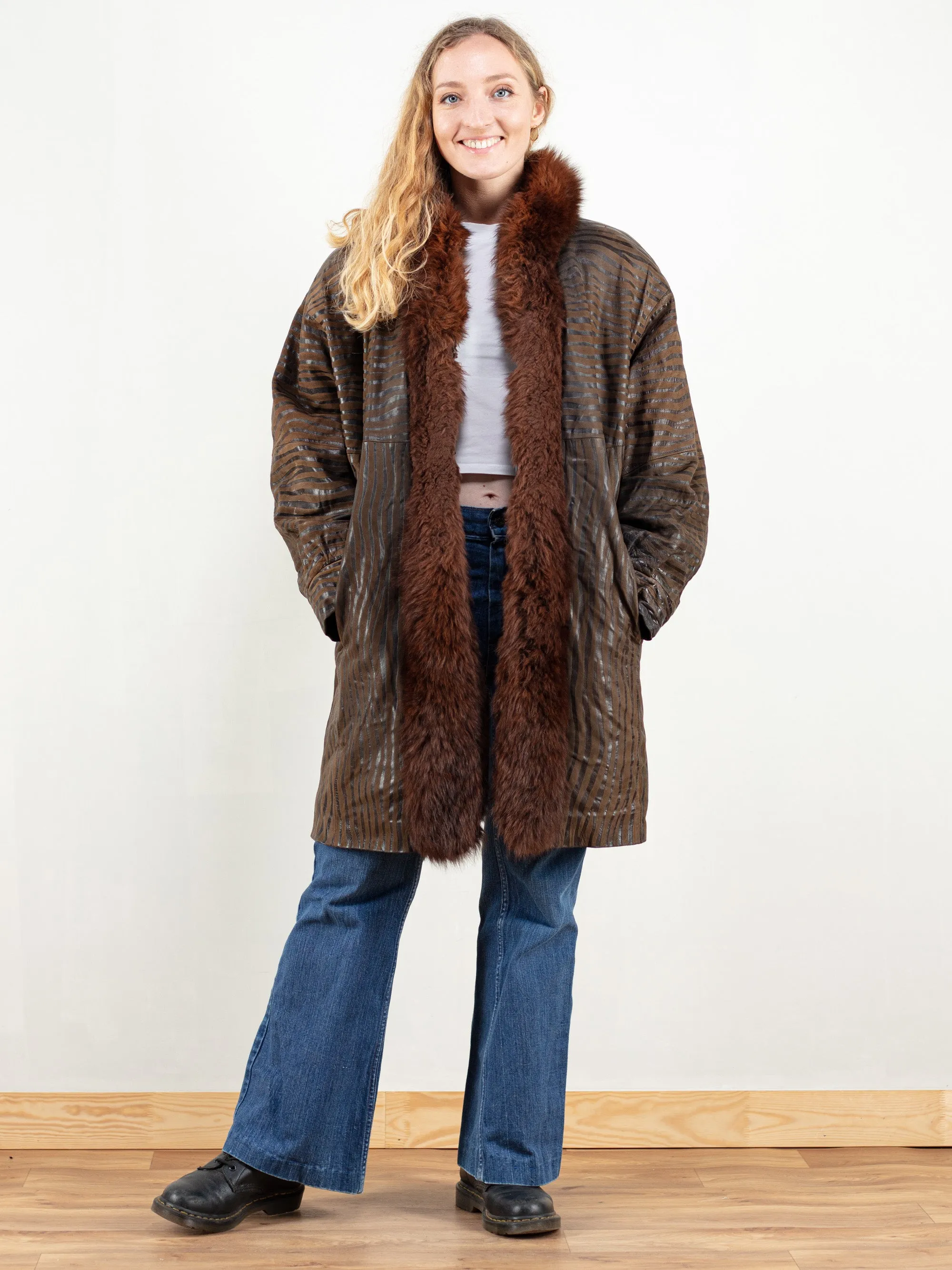 Vintage 80's Women Suede and Fur Coat