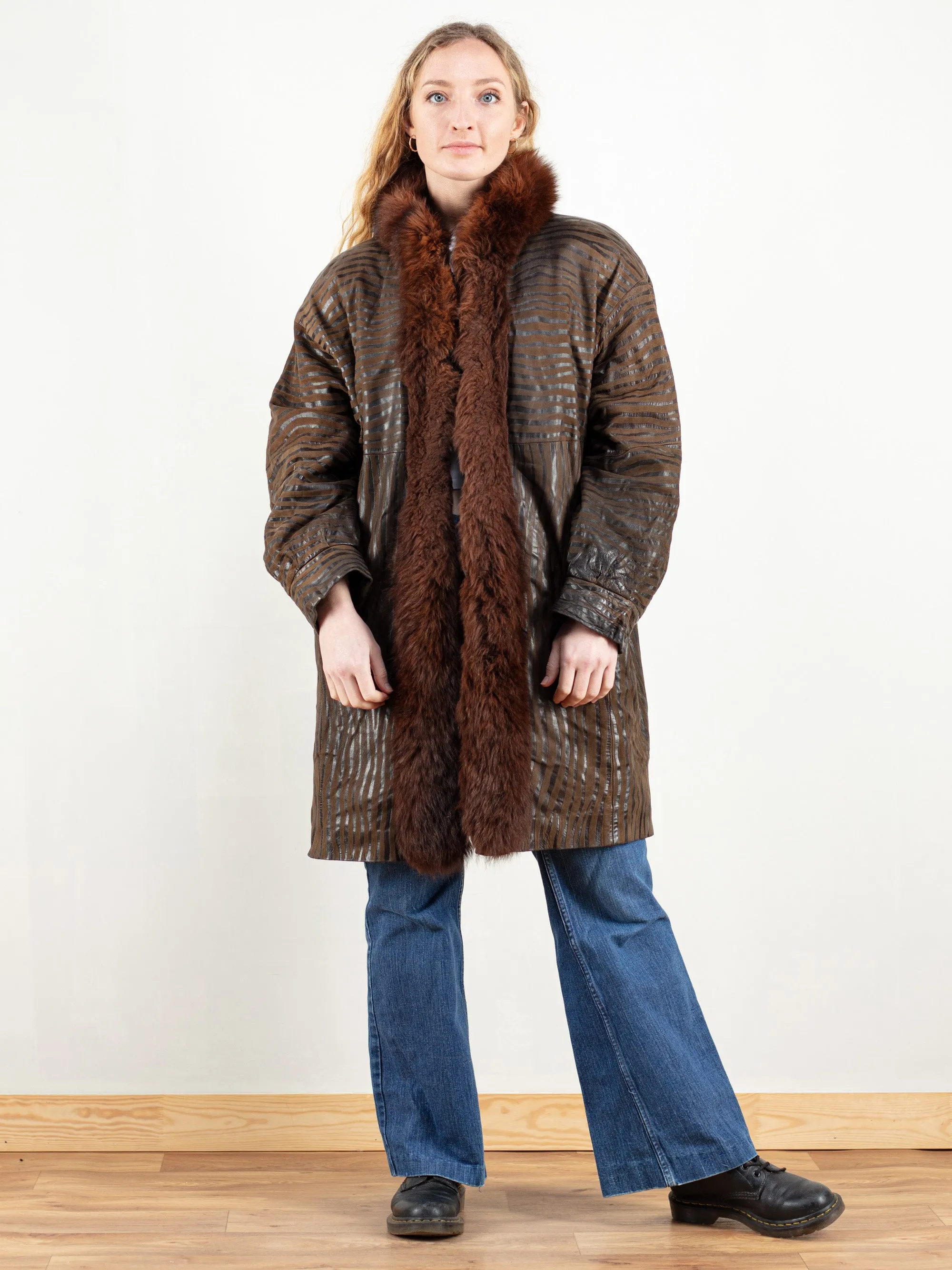 Vintage 80's Women Suede and Fur Coat