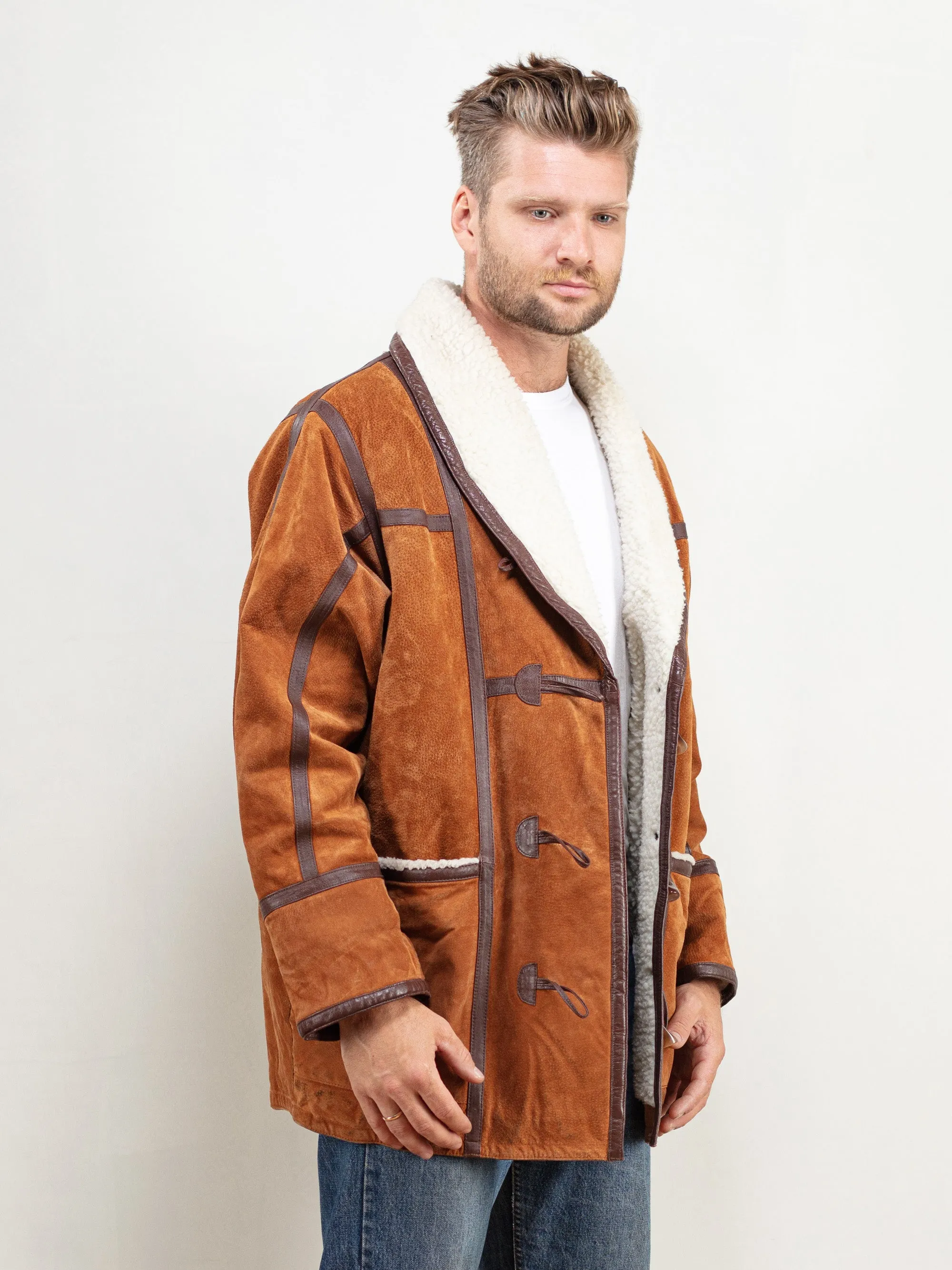 Vintage 90's Brown Men Sheepskin Coat