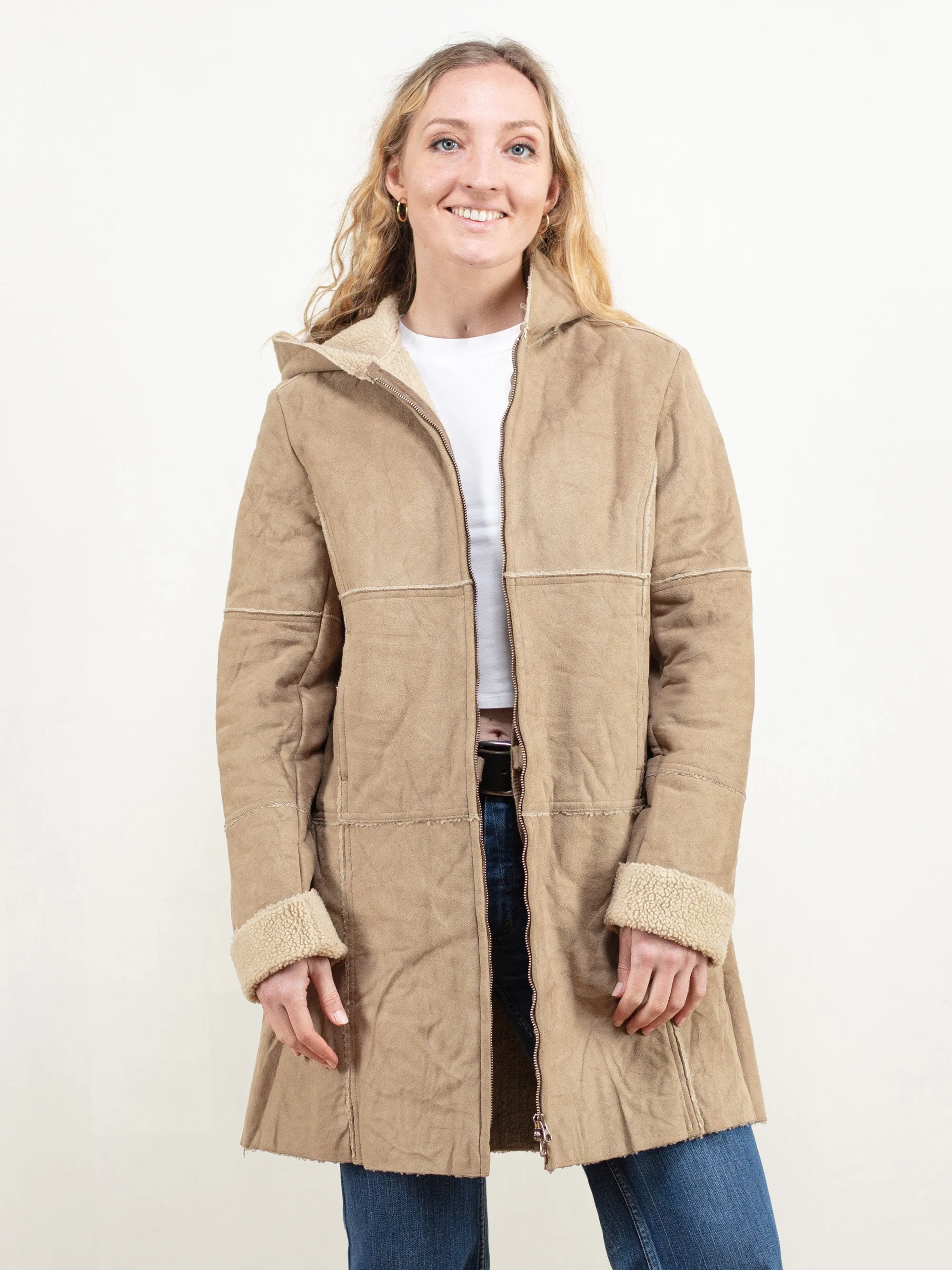 Vintage 90's Women Beige Sherpa Coat