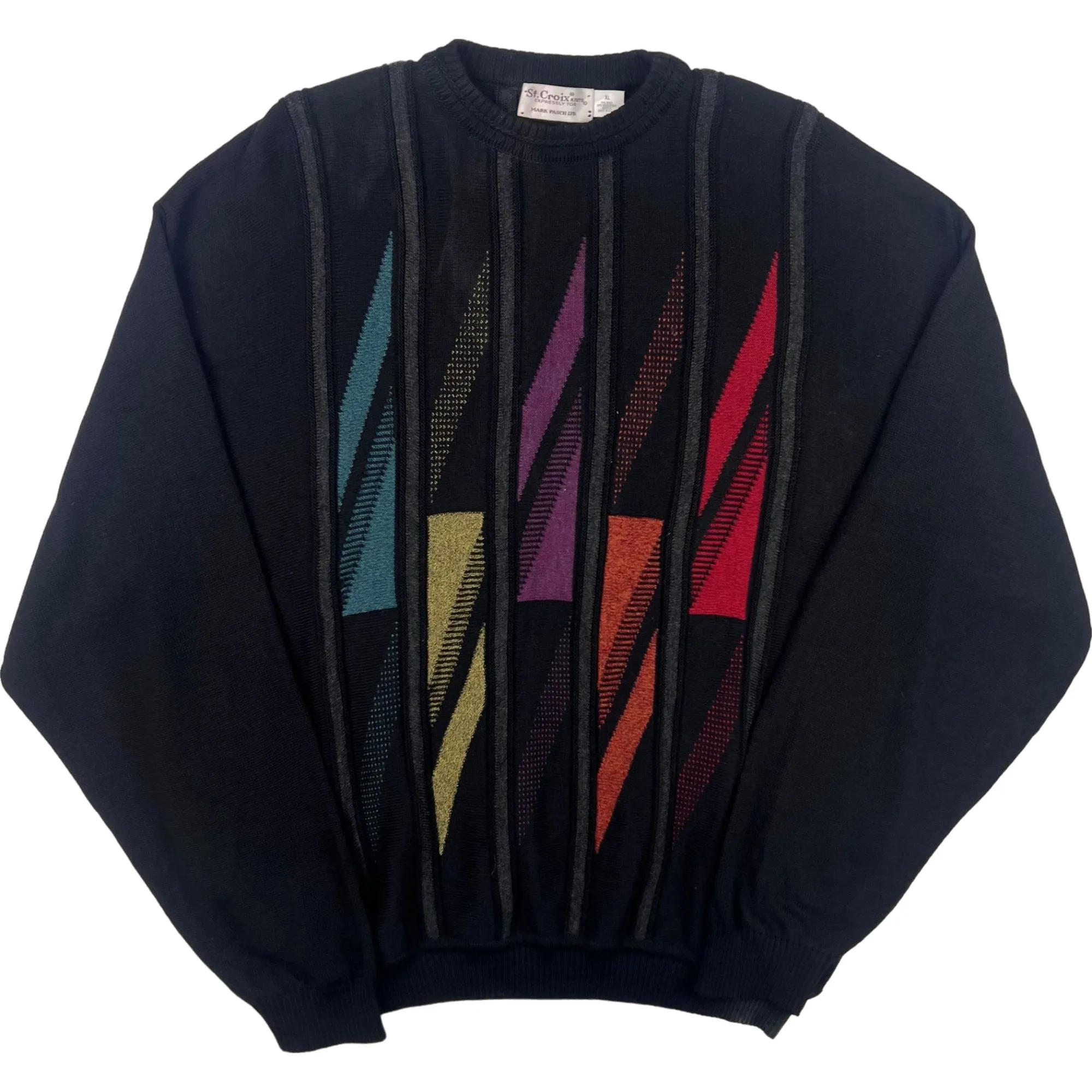 Vintage St. Croix Wool Roundneck Knitted Sweater Black Multicoloured