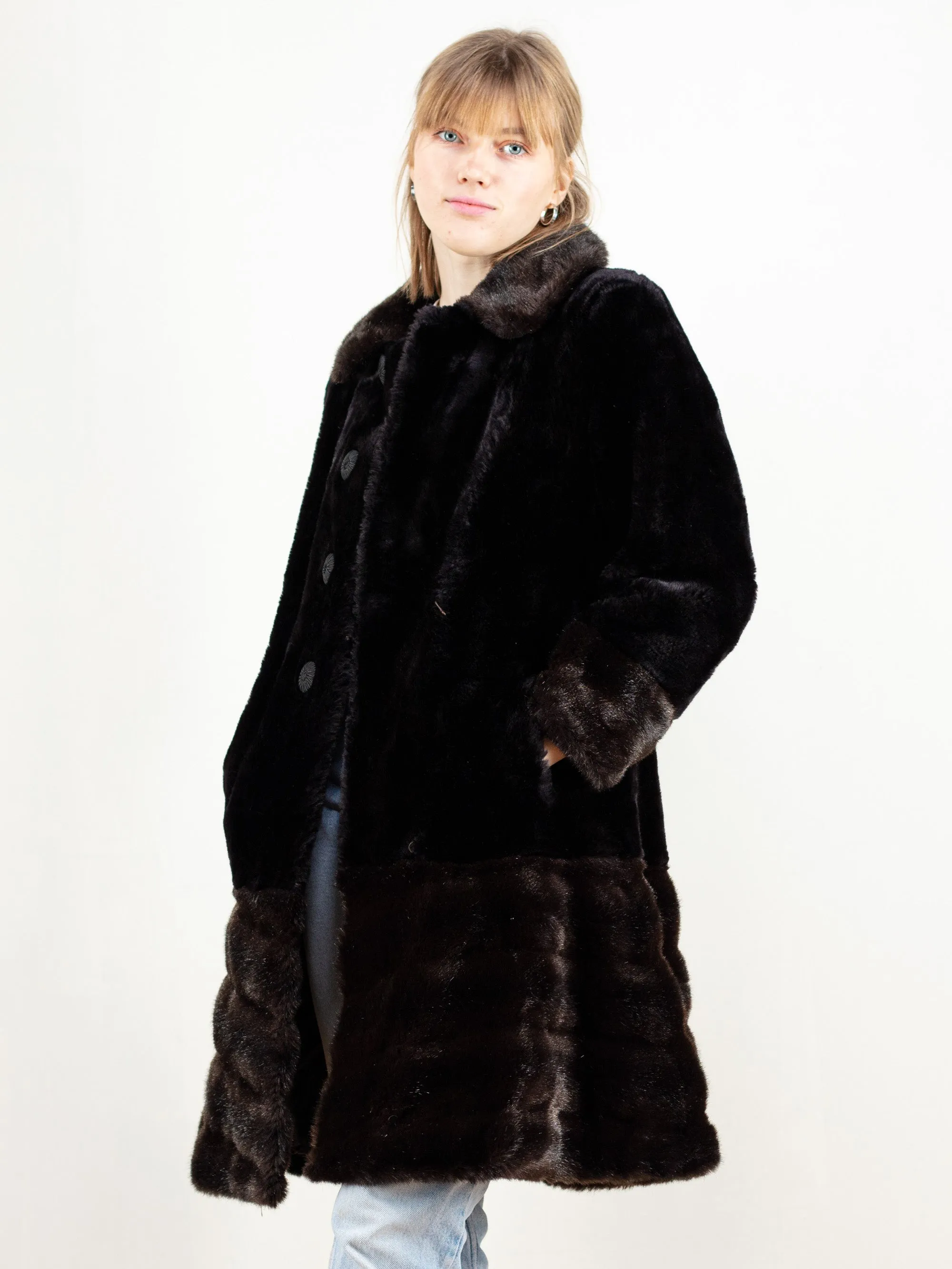 Vintage Women 80's Faux Fur Coat