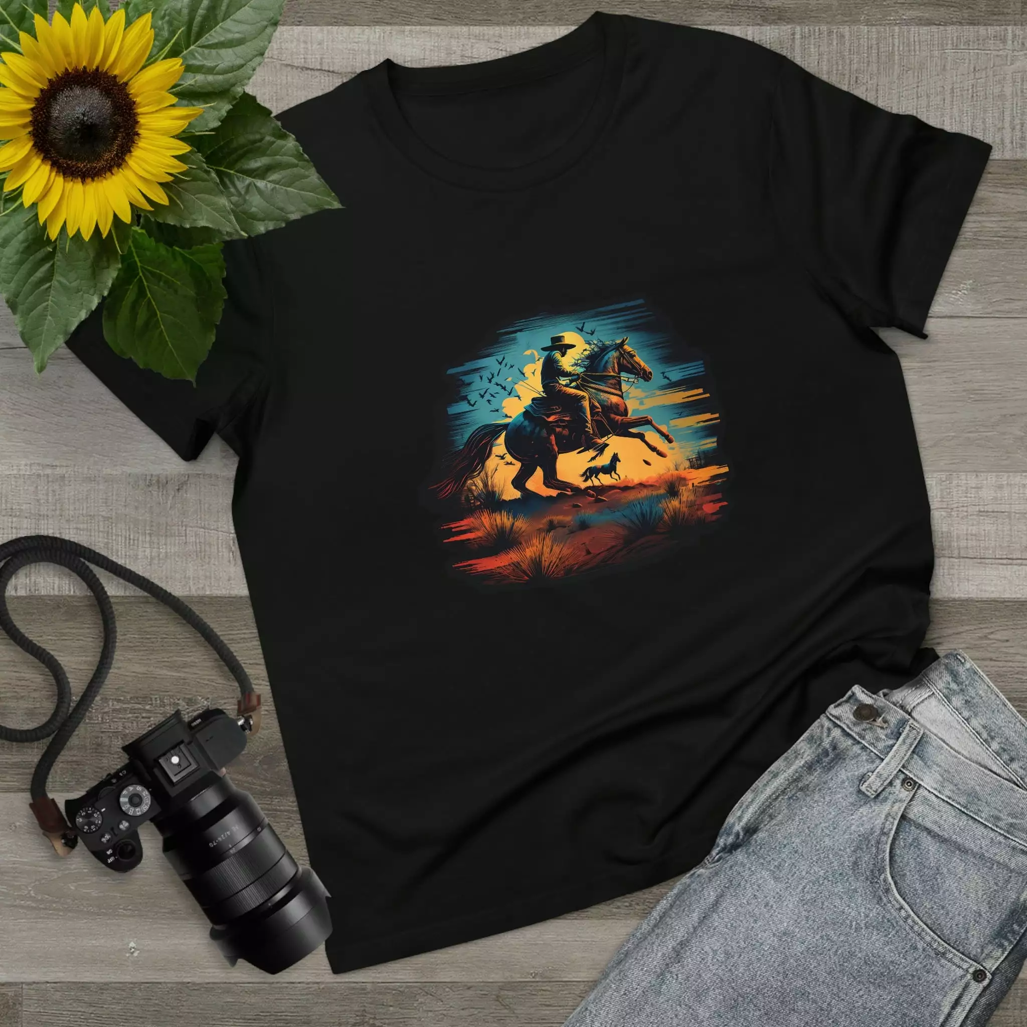 Women’s Cowboy Sunset Crew Neck T-Shirt.