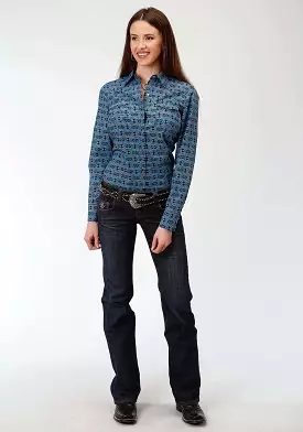 Women's Roper West Made Blue Aztec Long Sleeve Shirt