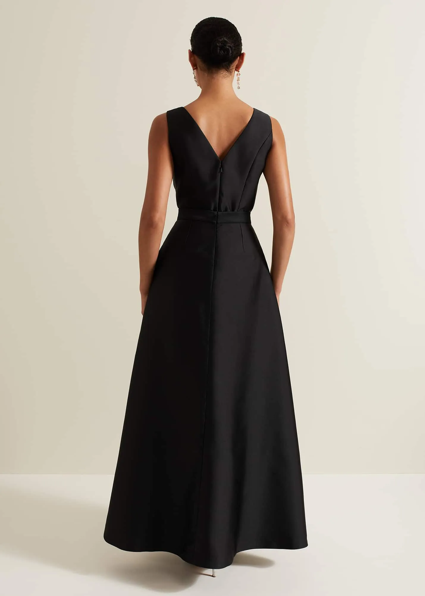 Yisanne Black Satin Embellished Maxi Dress