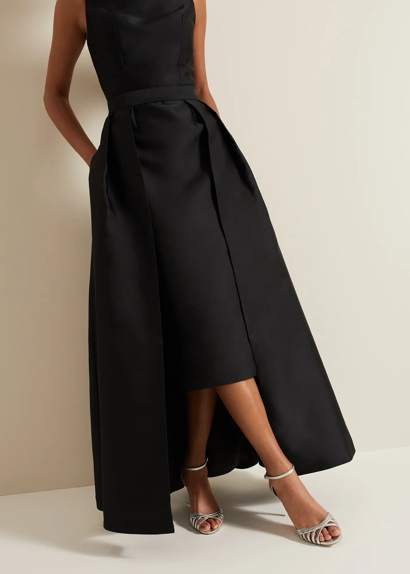 Yisanne Black Satin Embellished Maxi Dress