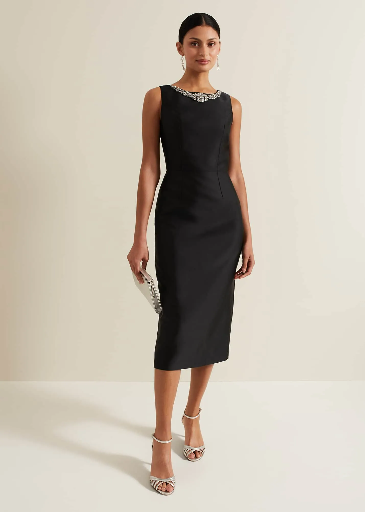 Yisanne Black Satin Embellished Maxi Dress