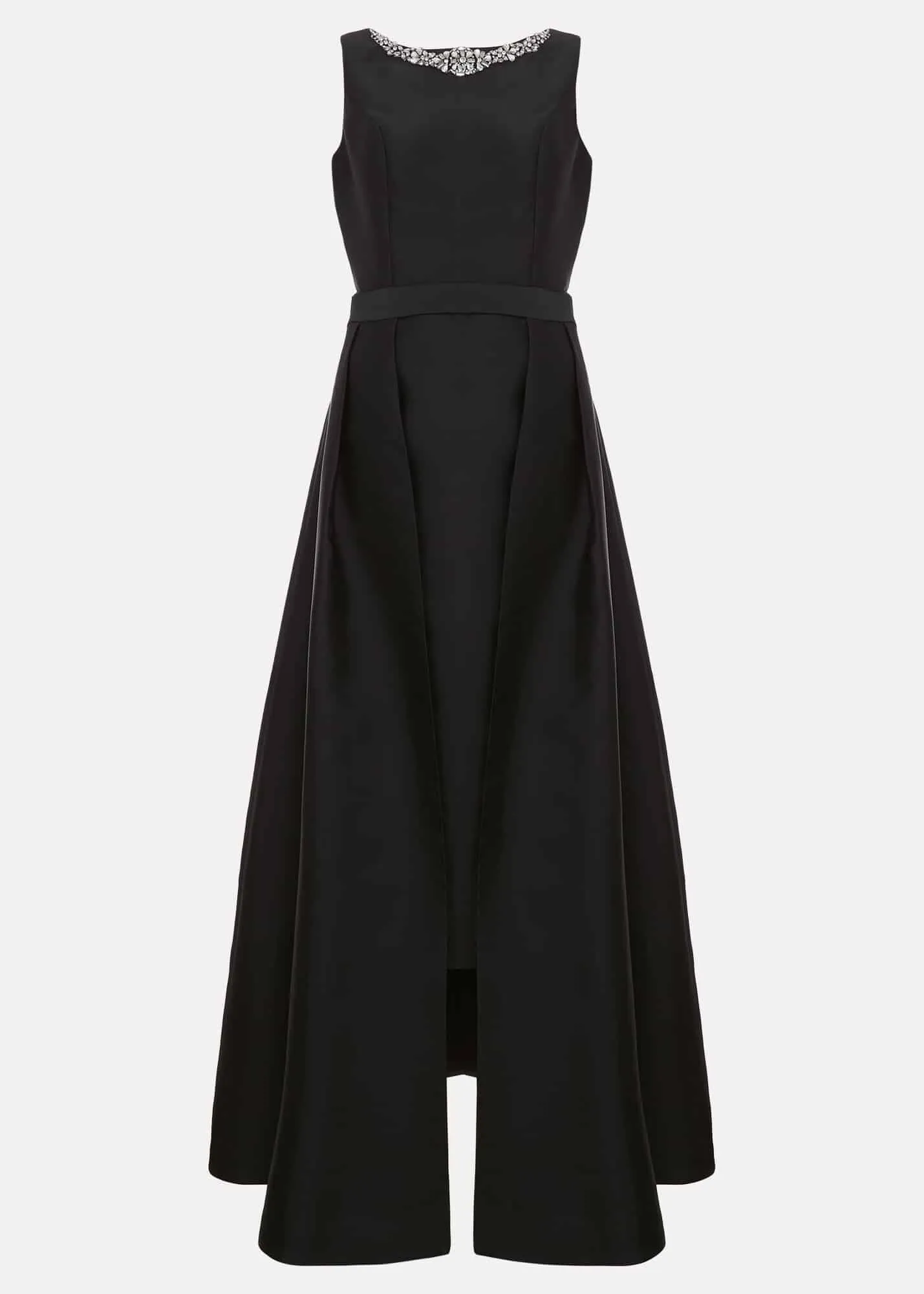 Yisanne Black Satin Embellished Maxi Dress