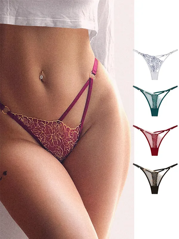 ZASUWA Female Embroidered Mesh Thongs